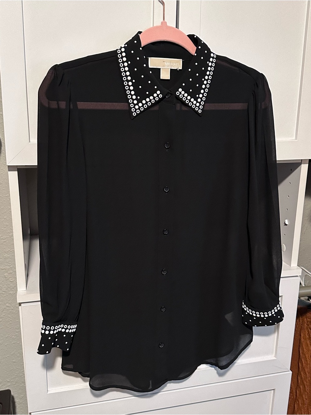 MICHAEL Michael Kors Black Sheer Studded Collar Blouse Size M